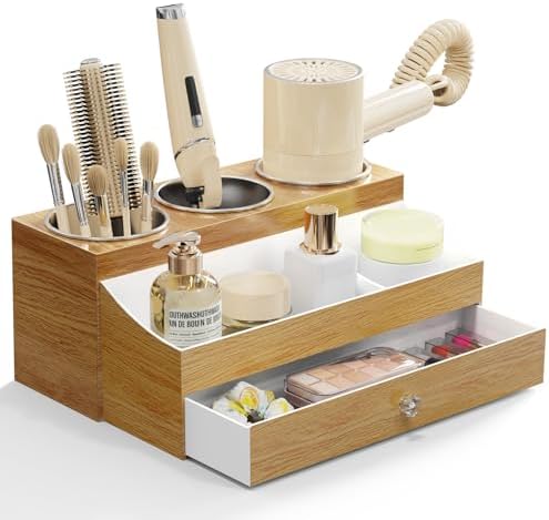 GFWARE Hot Hair Styling Tool Organizer with Drawer & 3 Cooling Cups, Wood by GFWARE