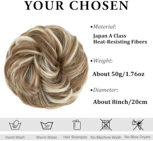 CJL HAIR Large Messy Bun Hair Piece Wavy Curly Scrunchies Synthetic Chignon Ponytail Hair Extensions Thick Updo Hairpieces for Women Bahama Beige - Image 2