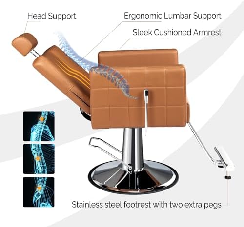 OmySalon Salon Chair for Hair Stylist, Reclining Barber Chair Hairdressing Styling Chair with Adjustable headrest, Beauty Shampoo Barbershop Furniture - Image 4