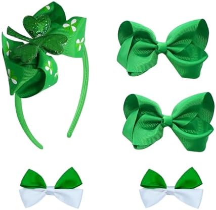 St. Patrick's Day Grosgrain Ribbon Alligator Hair Clips and Accessories - Solid Color Toddler Hair Bows 4PCS by JUCCPUL