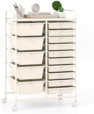 Giantex 15 Drawers Rolling Cart, Classroom Organizers, Storage Cart with Wheels, for Teacher Office Home School Supplies Tool Craft Art Paper by Giantex