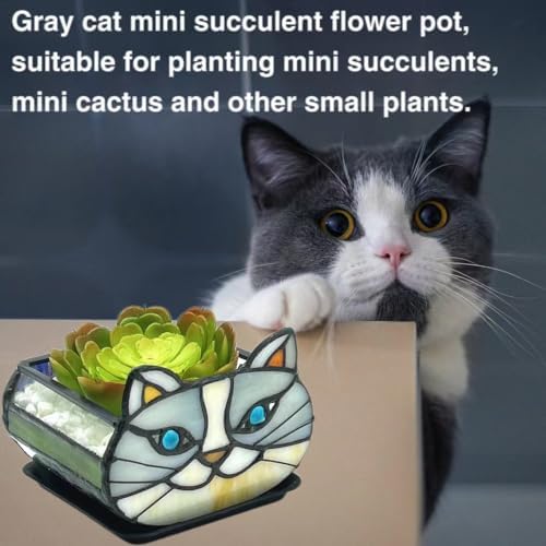 Cute Gray Cat Planter,Cat Succulent Planter,Unique Pots for Indoor Plants,Gifts for Plant Lovers Women Unique 4.33x3.54x2.95 in (Flower Pot Does not Include Plants) - Image 2