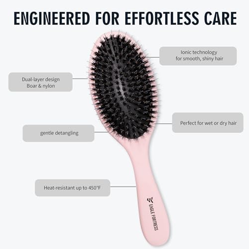 EAGLE FORTRESS Boar Bristle Hair Brush for Fine Hair & Extensions, Pink - Image 3