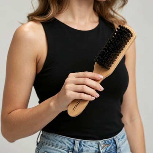 Slick Back Hair Brush with Boar Bristles Wooden Handle Smoothing Brush - Image 6