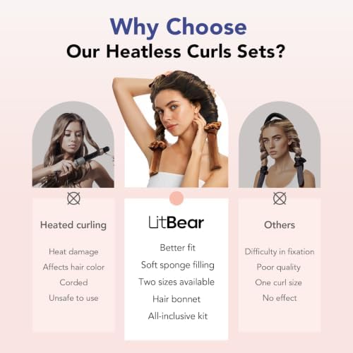 LitBear Heatless Curls Overnight, 2 Sizes of Soft Hair Rollers for Women with Bonnet to Sleep in, No Heat Hair Curlers Set with Scrunchies and Clips, for Long and Medium Hair (Brown) - Image 4