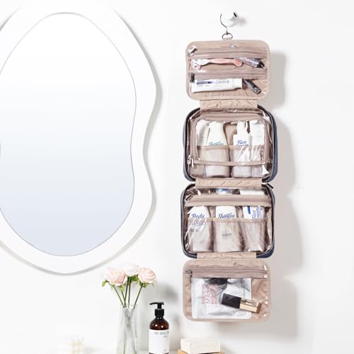 NISHEL Travel Toiletry Bag for women, Portable Hanging Organizer for Travel-Sized Shampoo, Conditioner, Brushes Set, Makeup Accessories, Medium Size, Aegean-Blue - Image 2