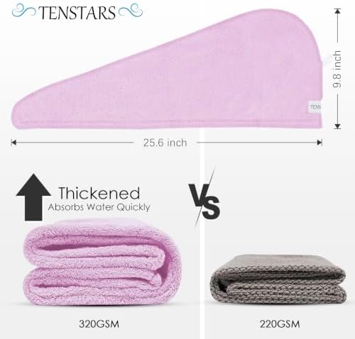 TENSTARS Microfiber Hair Towel Wrap for Women All Hair Types, 320GSM Thick - Image 3