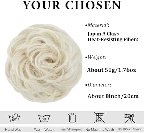 CJL HAIR Large Messy Bun Hair Piece Wavy Curly Scrunchies Synthetic Chignon Ponytail Hair Extensions Thick Updo Hairpieces for Women Platin Blonde - Image 2