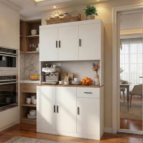 DIYART 71 Inch White Pantry Cabinet with Power Outlet, Heavy-Duty Freestanding Kitchen Storage Organizer with Reinforced Frame, Pantry Hutch for Kitchen, Dining Room, Laundry Room by DIYART