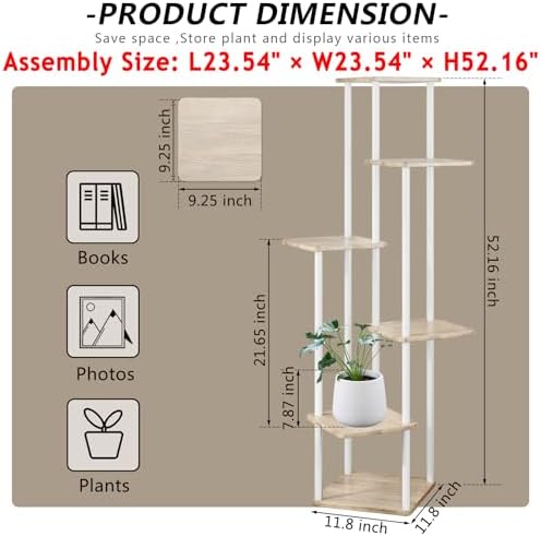 AZERPIAN 6 Tier Tall Plant Stand Indoor Corner Tiered Shelf Metal MDF Board - Image 4