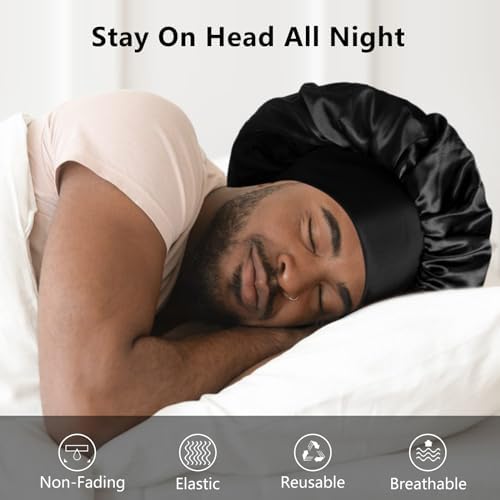 2pcs Bonnets for Men, Double Layer Hair Bonnet Satin Bonnet for Women Curly Hair Braids - Image 6