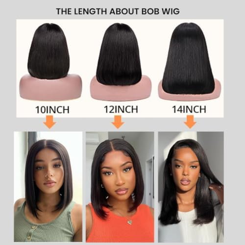 ALHER Short Bob Wig Human Hair Small Cap Lace Front Wigs Straight, 13X4 Transparent Lace Frontal Wigs 180% Density for Women, Natural Color, Cap Size 21-21.5 14 Inch - Image 6