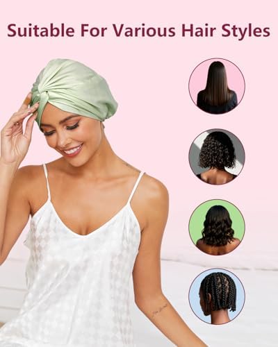 HFRHTGY Adjustable Silk Satin Hair Bonnet for Sleeping, Double Layer Hair Wrap Sleep Cap Turban for Women Men, Curly Straight Braid Unisex (Royal Green) - Image 6