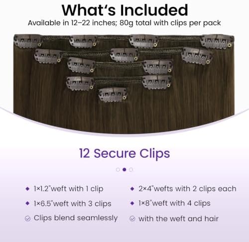 LaaVoo Human Hair Clip In Extensions, For Daily Wear, 14 Inch 5Pcs 80g - Image 2