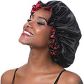 Women Large Satin Bonnet Adjustable Silky Sleep Cap Hair Bonnet Double Layered Reversible for Curly,Natural Hair (XL-Adult, XL Black-Red) by SENGTERM
