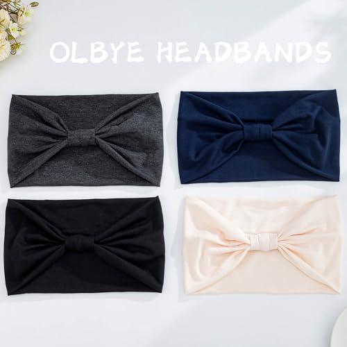 Olbye Wide Boho Headbands Floral Stretch Head Wraps Turban Knotted Yoga Hairbands Workout Hair Accessories for Women 4Pcs (Daily, 9.4 * 5.9'') - Image 2