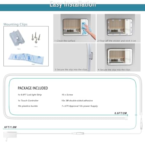 LED Vanity Mirror Lights, Hollywood Style Makeup Lighting, 6.6FT/6000K/Dimmable/12V Adapter/Self-Adhesive Strip Lights for Mirror, Lighting for Makeup Table & Bathroom - Image 3
