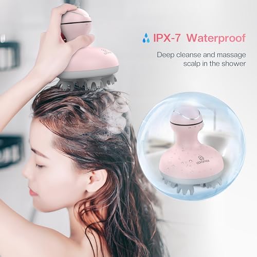 COMFIER Scalp Massager for Hair Growth, Waterproof & Full Body Kneading, 84 Massage Nodes, Handheld Head Scratcher, Cat Massager, Pink - Image 3