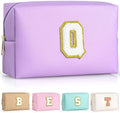 TOPEAST Initial Makeup Bag for Travel, Chenille Letter Pouch Cosmetic Bag, PU Leather Waterproof Toiletry Bag, Personalized Gifts for Bride Bridemaids, Cute Things for Girls (Purple Q) by TOPEAST