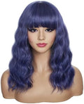 Sebast Pastel Bob Wigs with Bangs for Women Loose Wavy Wig Pastel Wavy Shoulder Length Bob Synthetic Cosplay Wig for Girl Colorful Costume Wigs (Midnight Blue) by Sebast