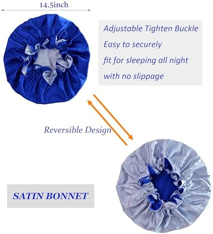 Silk Bonnet for Sleeping Satin Bonnets Double Layer Reversible Hair Cap Bonnet for Women Long Curly Braid Hair (Royal Blue) - Image 2
