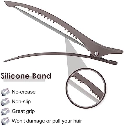 AIMIKE 12pcs No Crease Duck Billed Hair Clips with Silicone Band for Hair Styling, Rollers, Salon Sectioning & Cutting, Neutral - Image 3
