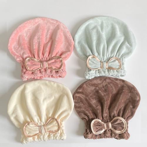 Jseng Microfiber Hair Towel Caps, 3 Packs, Fast Drying, Cute Bowtie Design, Cream, Khaki, Pink, Women & Girls Aged 14 And Above - Image 4
