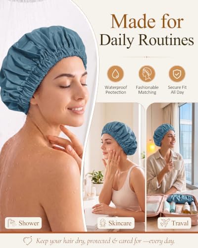 Edoneery Shower Caps for Women Reusable Waterproof, Shower Hair Cap - Image 4