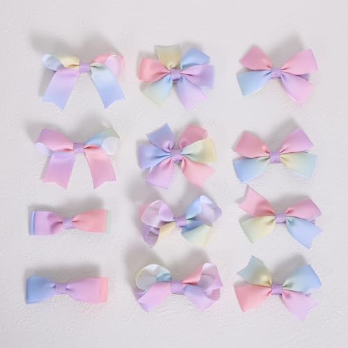 3" Girls Dressy Hair Bows Rainbow Gradient Multi Colored Grosgrain Ribbon Bow-knot Alligator Clips Holiday Hair Accessories for little Teen Toddler Girls Back School Gift in Pairs Set of 12 - Image 5
