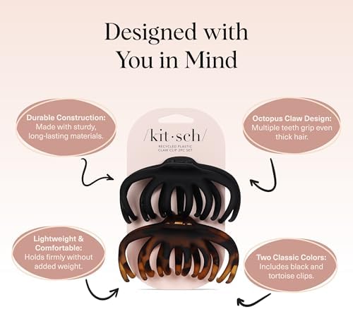 Kitsch Octopus Hair Clips For Women - Classic Black & Tortoise, 2pcs - Image 4