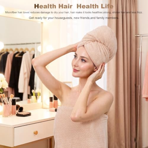 Microfiber Hair Towels, Waffle Hair Towel Set, Super Soft Highly Absorbent, Sturdy Quick Drying Turbans for Long, Thick, Curly Hair (5 Pack, 40" x 20") - Image 2