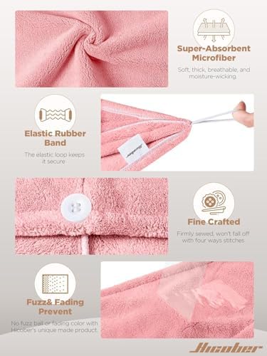 Hicober Microfiber Hair Towel Wrap for Women,Quick Dry, Pink Grey, 2-Pack - Image 3