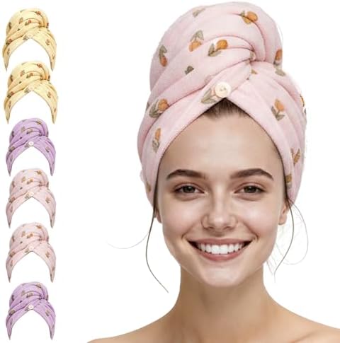 4 Pcs Microfiber Hair Towel Wrap Turban with Bloom for Home Gym Travel by Unknown