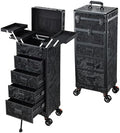 Stagiant Rolling Makeup Case with Drawers Cosmetology Case on Wheels 5 IN 1 Makeup Case 4 Drawers with Foot Stand Spring-release Mechanism Rolling Make Up Organizer for Artist Salon Nail Teach Trunk by Stagiant