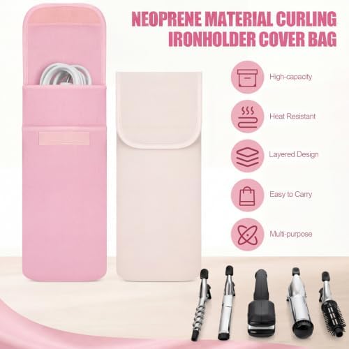 Shappy 2 Pieces Curling Iron Travel Bag Hair Tools Organizer Bag Heat-resistant Storage Pouch Case for Flat Irons Styling Tools Straightener(White, Pink) - Image 2