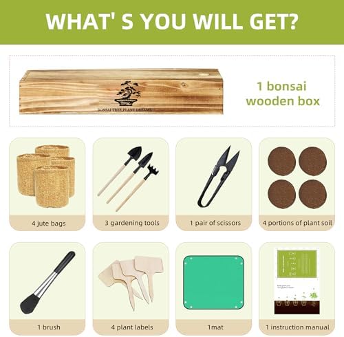 Premium Bonsai Kit,Complete Bonsai Starter Kit with Wooden Gift Box,repotting mat, Burlap Pots & Gardening Tools, DIY Bonsai Plant Set for Adults & Beginners (Seeds Excluded)Birthday Thanksgiving gift - Image 2