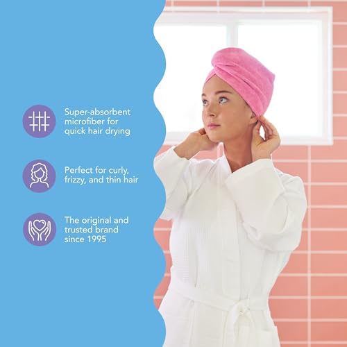 Turbie Twist Microfiber Hair Towel, Kelly Green & Wild Aster (2 Pack) - Image 6