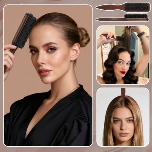 6 Pcs Boar Bristle Slick Back Hair Brush with Edge Brush Rat Tail Comb and Wide Tooth Comb, Hair Styling Comb for Men Women - Image 4
