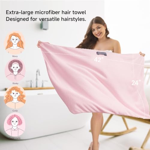 Microfiber Hair Wrap Towel for Women, Quick-Dry & Absorbent (2 Pack, Pink) - Image 3