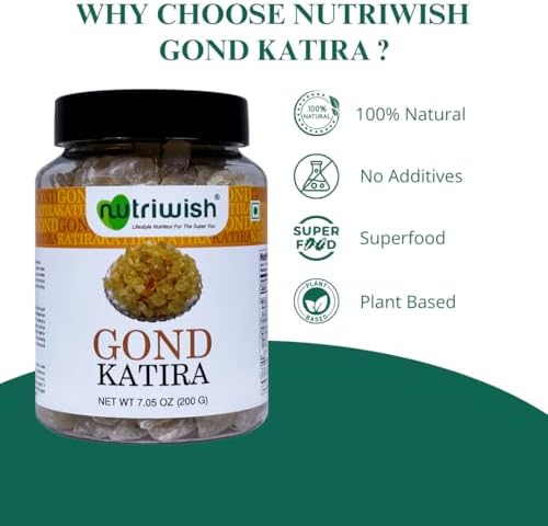 Nutriwish Gond Katira (Edible Gum/Tragacanth Gum), 7 oz(200 g) | Pure & Natural Plant-Based Gond for Cooling Summer Drinks, Falooda, Sherbets, Desserts, Herbal Recipes & Daily Wellness Use - Image 2