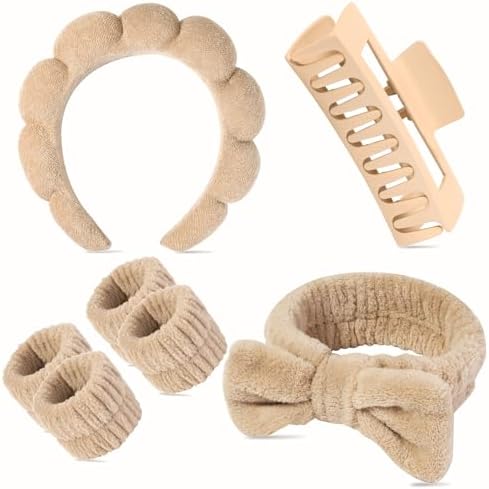 7 Pcs Spa Set, Facial Headband and Wristband Set, Skincare Accessories, College Style Girl Idea Gifts, Hair Accessories for Women and Girls（Brown） by Unknown