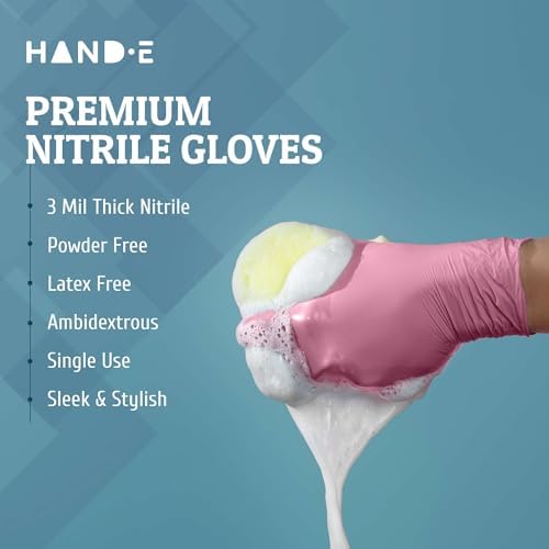 Hand-E Touch Pink Nitrile Disposable Gloves - Esthetician, Nail Tech, Hair Dye & Stylist, Cleaning Gloves - Image 5
