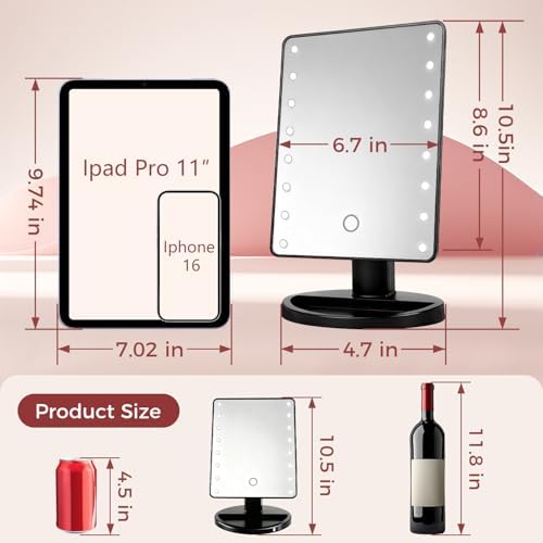 KOOKIN Makeup Mirror with Lights, Touch Stepless Dimming Desk Mirror, Black - Image 5