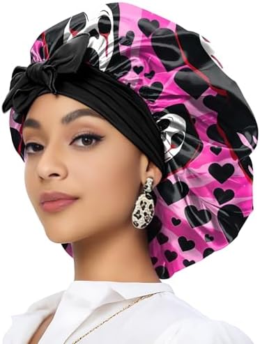 Satin Hair Braid Bonnet for Sleeping Double Layer Elastic Wide Soft Tie Band Hair Silk Lined Sleep Cap Women Girls by Deokke