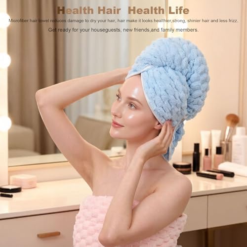 Super Soft Microfiber Hair Towels 3-Pack Lage Size (24x42 inch) for Women - Image 2