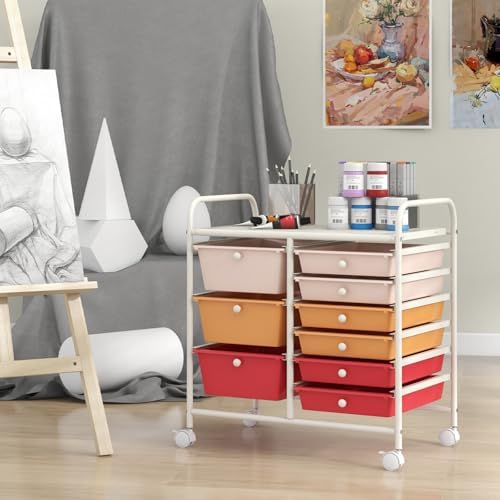 Giantex 9 Drawers Rolling Cart, Classroom Organizers, Storage Cart with Wheels, for Teacher Office Home School Supplies Tool Craft Art Paper, Macaron Multicolor - Image 4