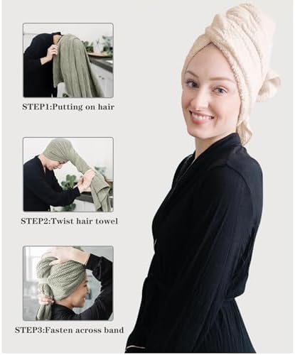 ROLSHOL 2-Pack Large Microfiber Hair Towel Wraps for Women, 27 × 39 in - Image 3