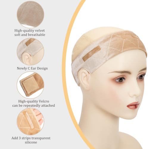 Adjustable Wig Grip Band, Non-Slip Silicone Headband,Beige 2 Pack - Image 2