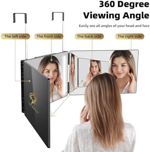 Three Way Mirror for Braiding Hair LED Lighted Trifold 360 Mirror for Women for Braiding Haircuts for Men Self Cut Shaving Barber Hair Cutting Tools - Image 3