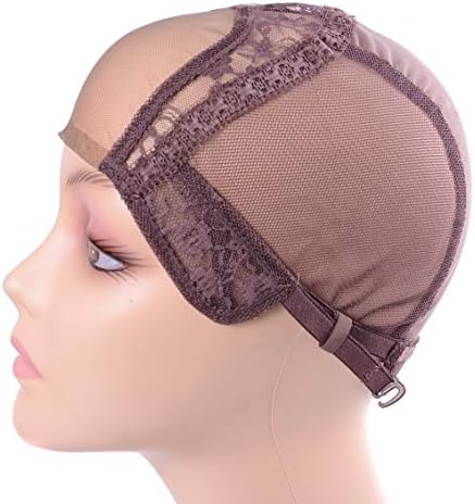 YANTAISIYU 4X4 Inch U Part Swiss Lace Wig Cap for Making Wigs with Adjustable Straps on the Back Glueless Hairnets (Brown S) - Image 5